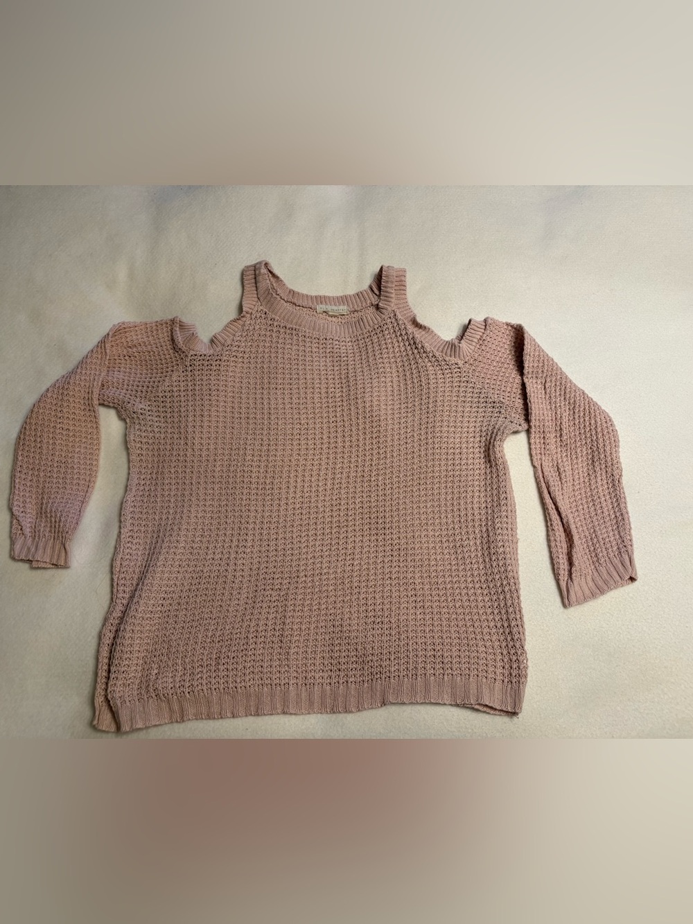 La Hearts Blush Pink Cold-Shoulder Waffle Knit Sweater